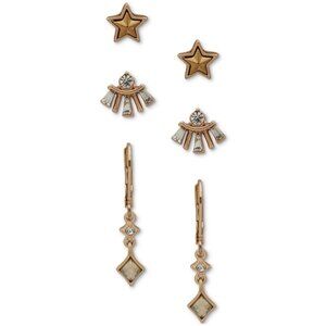 Lonna & Lilly Gold-Tone 3-Pc. Set Crystal Charm Earrings‎ - White